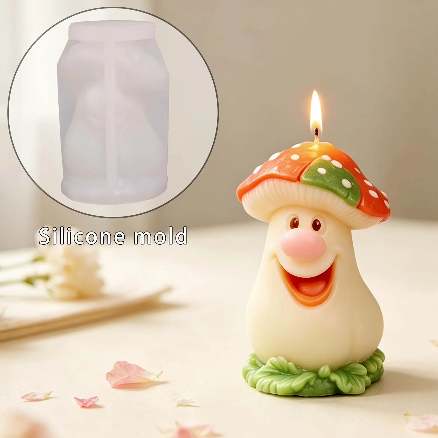 1 DIY-Silikonform „Lächelnder Pilz“ – Silikonform zum Herstellen von Duftkerzen mit einem lächelnden Gesichtsdesign, für Kerzen, Harz