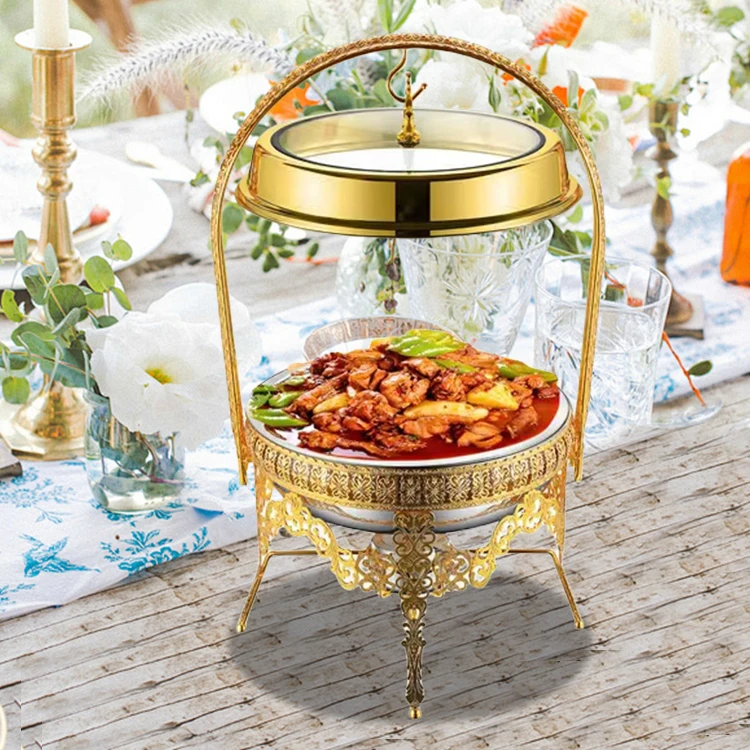 

Hot Sale Luxury Hanging Chafing Dish Stainless Steel 201 Chafing Dish Gold Middle Eastern Shafing Dish For Wedding