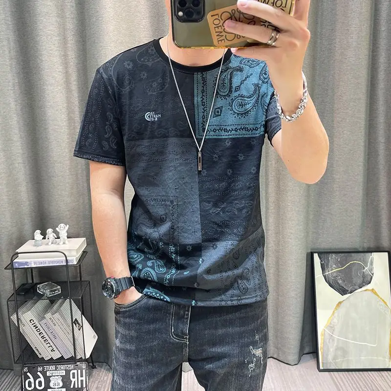 

Fashion O-Neck Short Sleeve Printed Embroidery T-Shirts Men's Clothing 2024 Summer New Loose Casual Tops England Tee Shirt