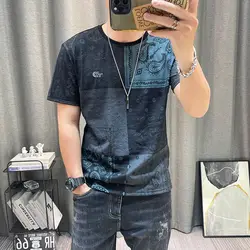 Fashion O-Neck Short Sleeve Printed Embroidery T-Shirts Men's Clothing 2024 Summer New Loose Casual Tops England Tee Shirt