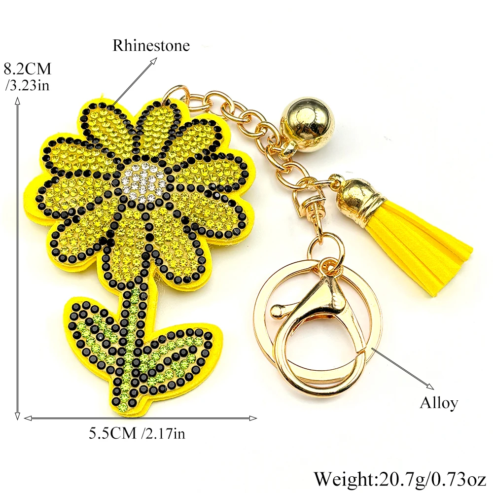 Gänseblümchen-Blumen-Kristall-Schlüsselanhänger, glänzender Strass-Blumen-Schlüsselhalter, Geschenk für Mädchen, Frühlings-Blumen-Botanik-Schmuck für Frauen – Detail 3