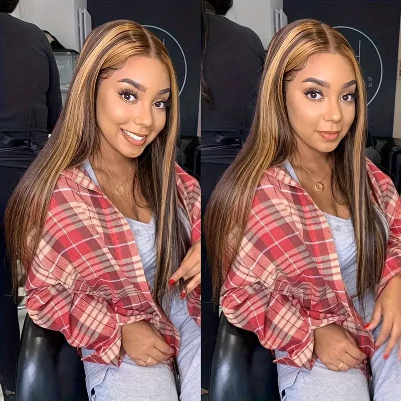 تسليط الضوء على 4/27 شعر مستعار مستقيم 13x6 الدانتيل الشفاف الجبهة خصلات الشعر المستعار الإنسان أومبير العظام مستقيم الدانتيل الباروكات الأمامية 250% الكثافة #2