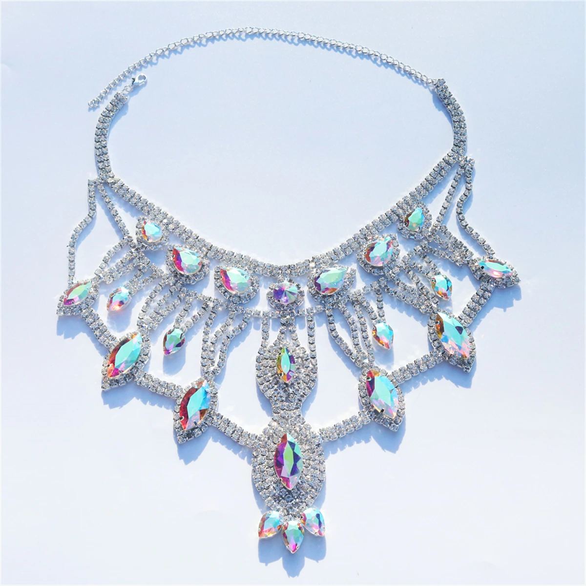 Fashion Exaggeration Multilayer Rhinestone Chunky Chain Heavy Crystal Choker Statement Necklaces for Women Charm Pendant Jewelry