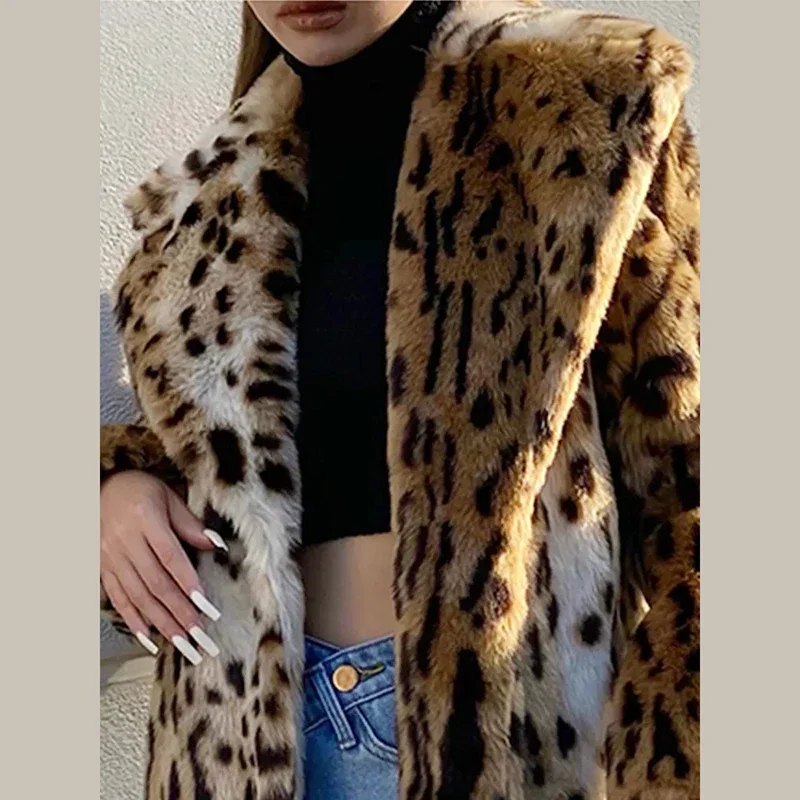 Moda inverno longo quente grosso leopardo fofo casaco de pele do falso feminino tigre impressão pista solta luxo designer roupas blusão