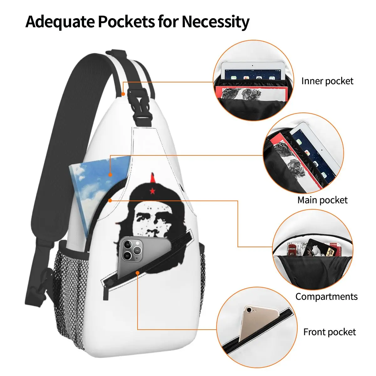 تشي غيفارا حقيبة الصدر الرجال حبال Crossbody على ظهره حقيبة الصدر السفر المشي لمسافات طويلة Daypack حقيبة الكتف