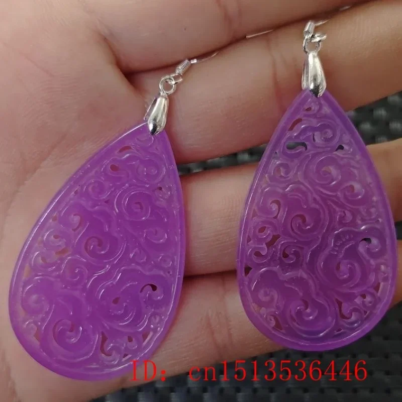 Original Natural Green Jade Emerald Hollow Out Earrings Jewellery Fashion Accessories DIY Hand-Carved Woman Amulet Customized