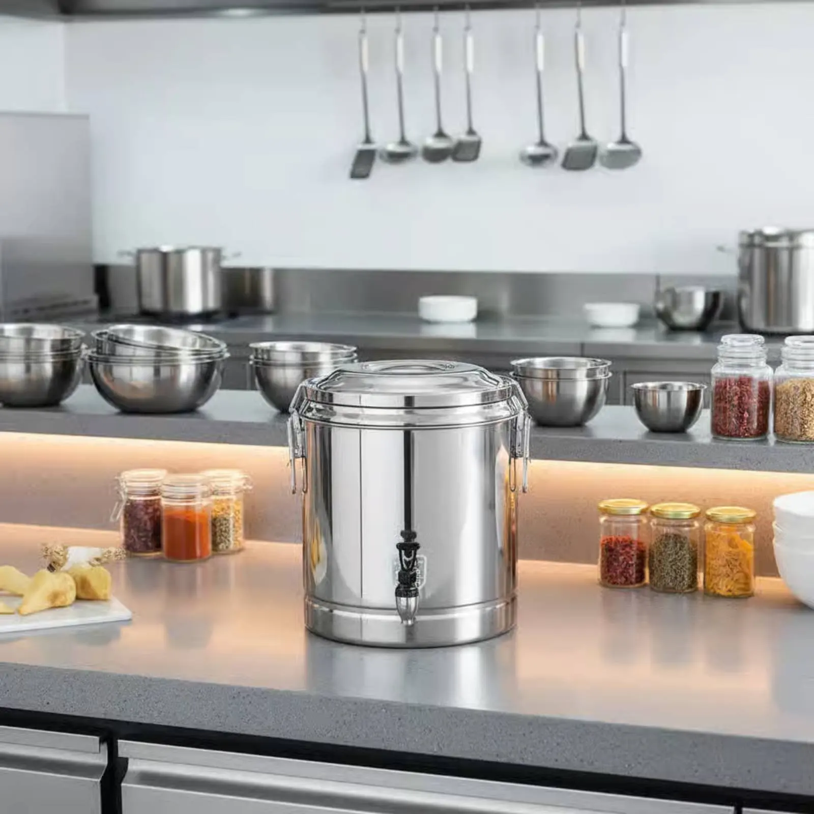 

Stainless Steel Insulated Barrel Thickened Frame Insulated Soup Container Hot and Cold Food Container Versatile for Foot Bath