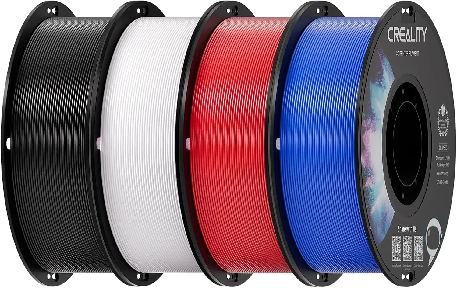 

1.75mm PETG Filament for 3D Printers, High Toughness & Precision, Moistureproof, Non-Toxic, 4 Colors Pack