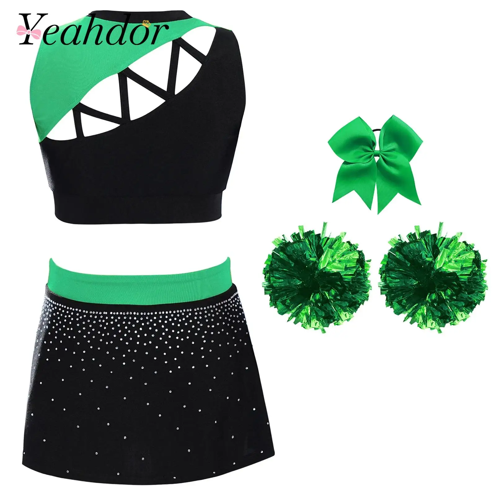 Kids Cheer Dance Clothes Dress Children Jazz Dance Outfit School Girls Cheerleader Costume Cheering Stage Performance Dancewear