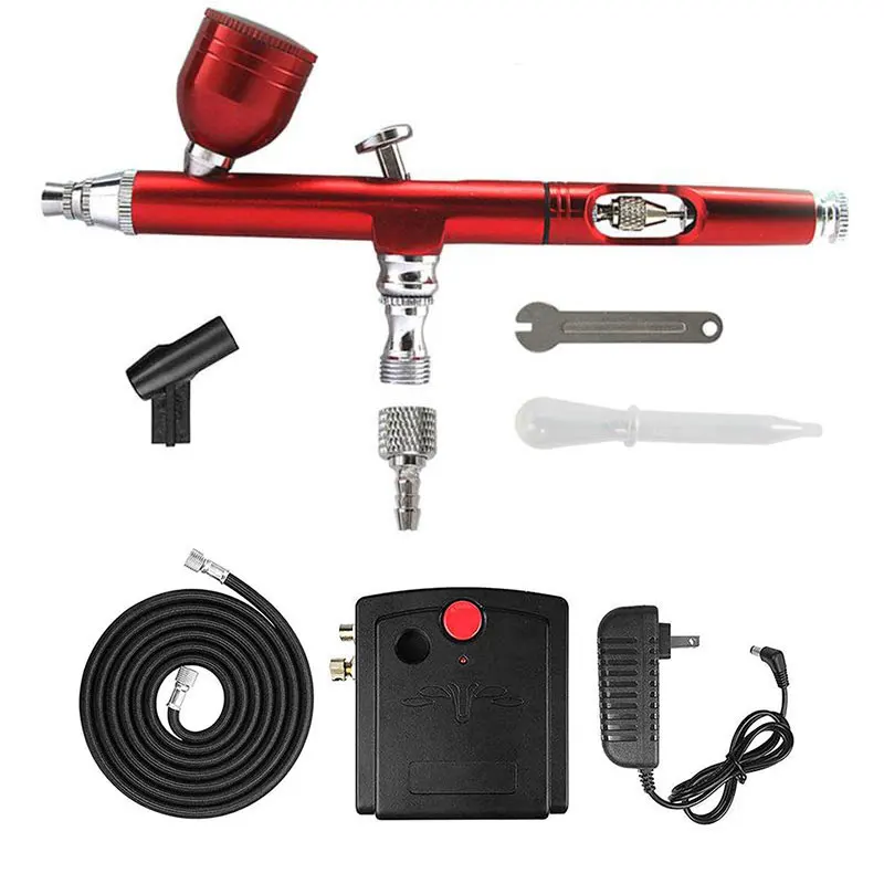 Airbrush and Compressor Kit Dual Action with Push Switch Cleaning Tool 7cc 0.3mm Aerógrafo for Model Cake Painting Nail Ar