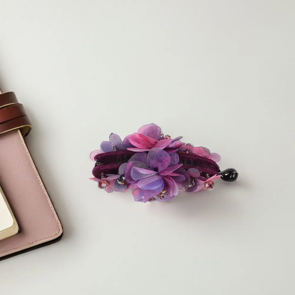 

2Pcs Fabric Clips Flowers Mini Tassel Crystal Claw Thick Hair Ponytail Holder Sturdy Materials Stylish Practical