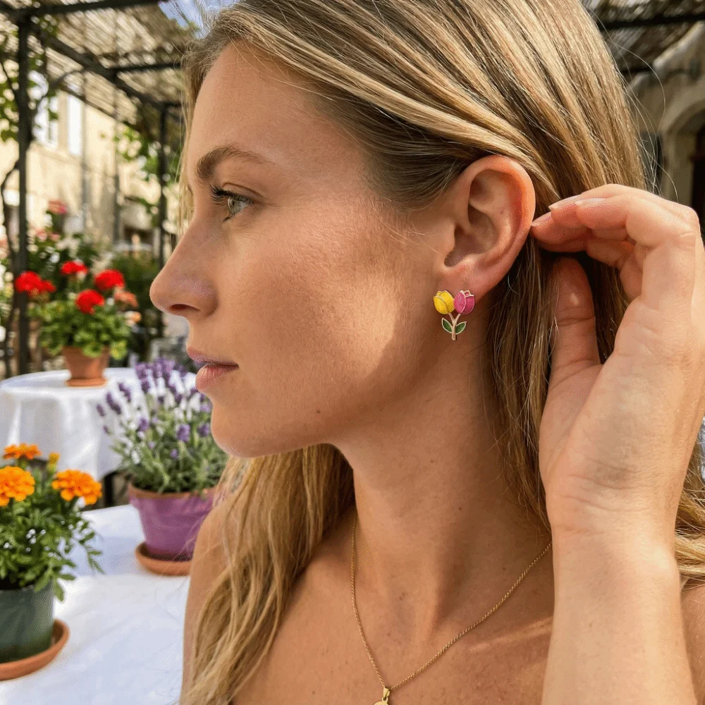 Fashion Sweet Tulip Bud Earrings Colorful Glazed Color-Blocked Earrings Elegant Simple Stud Earrings Casual Outing