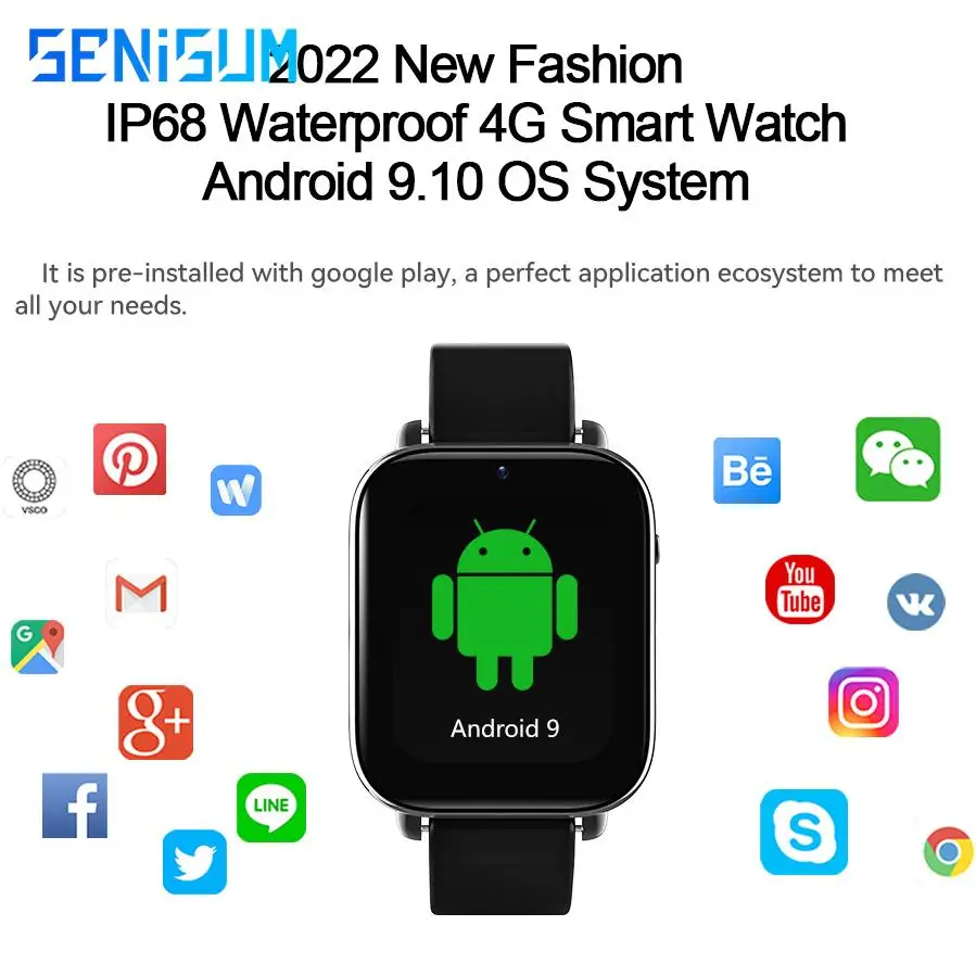 Waterproof Smart Watch 4G Nano Sim 5MP Camera WIFI GPS Ceramic Frame Spo2 Heart Rate Monitor Android 9.1 Phone Call Smartwatch