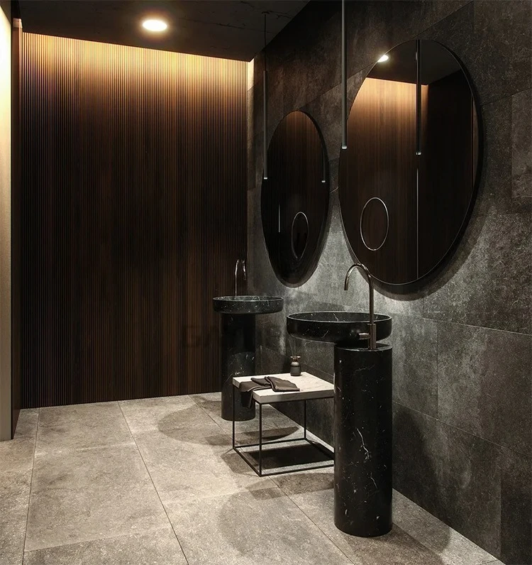 Black and white root marble artificial integrated floor-to-ceiling wash basin Household hotel B & B bathroom Art column basin