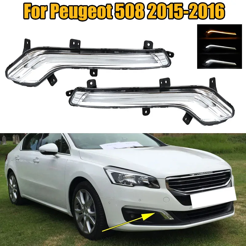 LED Daytime Running Lights Turn Signal Assembly Fog Light Assembly For Peugeot 508 2015-2016 Car Tools