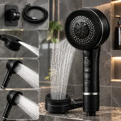 Bathroom Shower Head Featuring Built-In Filter and Adjustable Four-Speed Water Flow Control