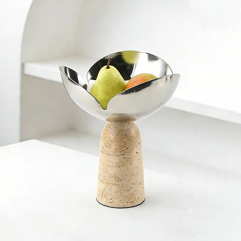 Light luxury irregular metal fruit plate ornament Nordic creative high-footed stainless steel fruit bowl home decoration