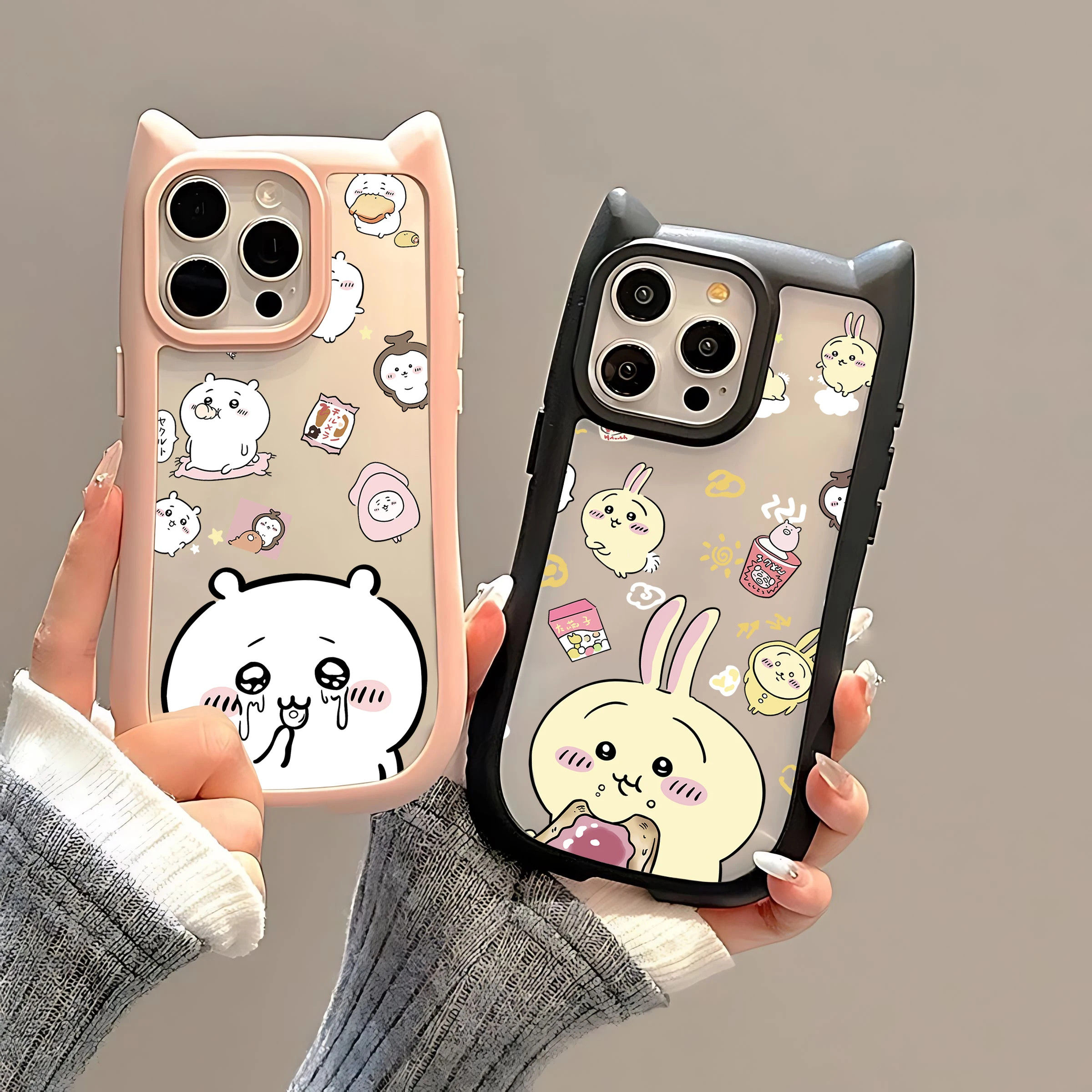 Japan comics Cute Chiikawas Cat Ear Phone Case For iPhone 15 14 13 12 11 Pro Max Shockproof Hard Acrylic Soft Silicone Bumper