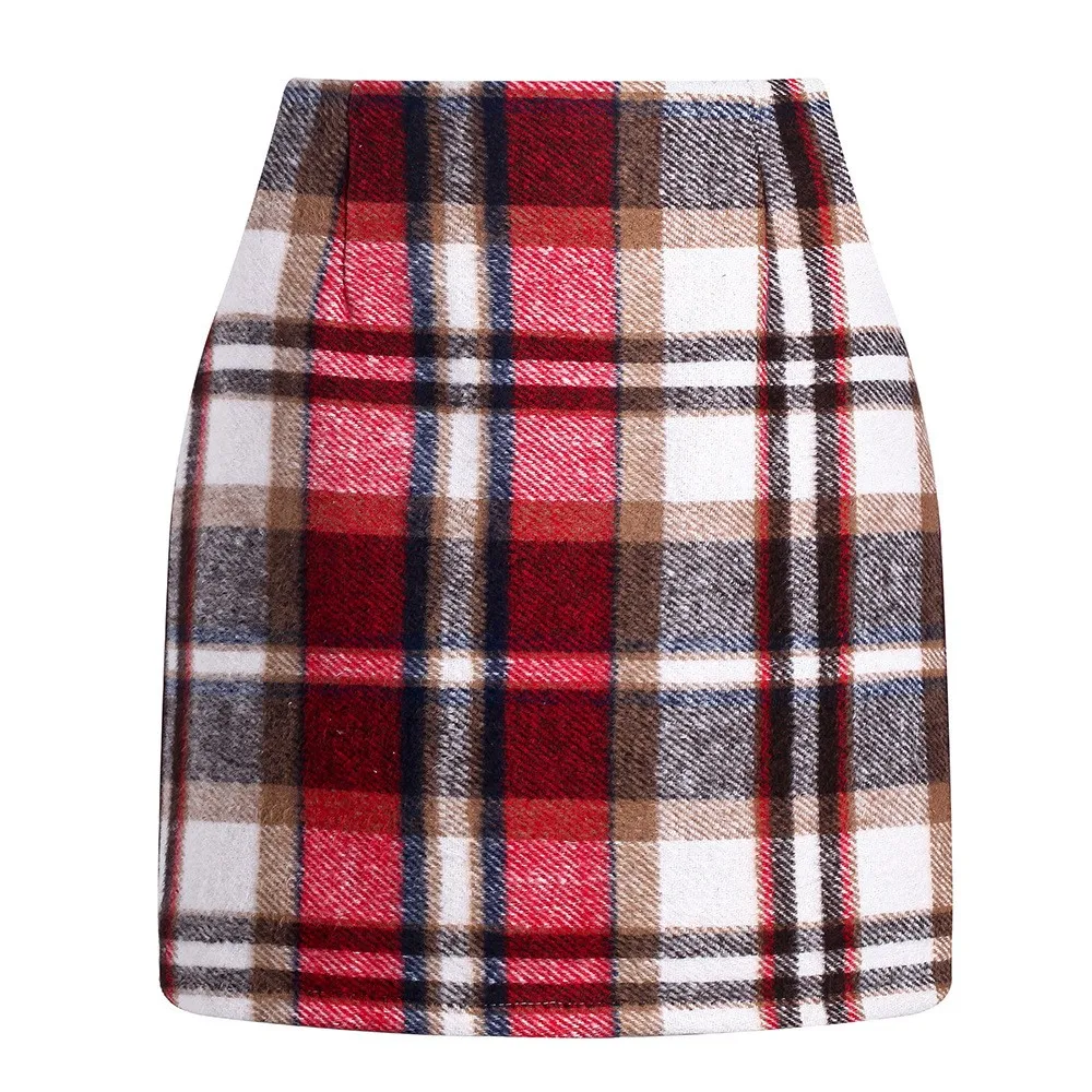 

Autumn/Winter High Waisted Plaid Skirt Wool Tight Dress Sexy Hip Hugging Skirt Female A-Line Wool Skirt Mini Dress For Women