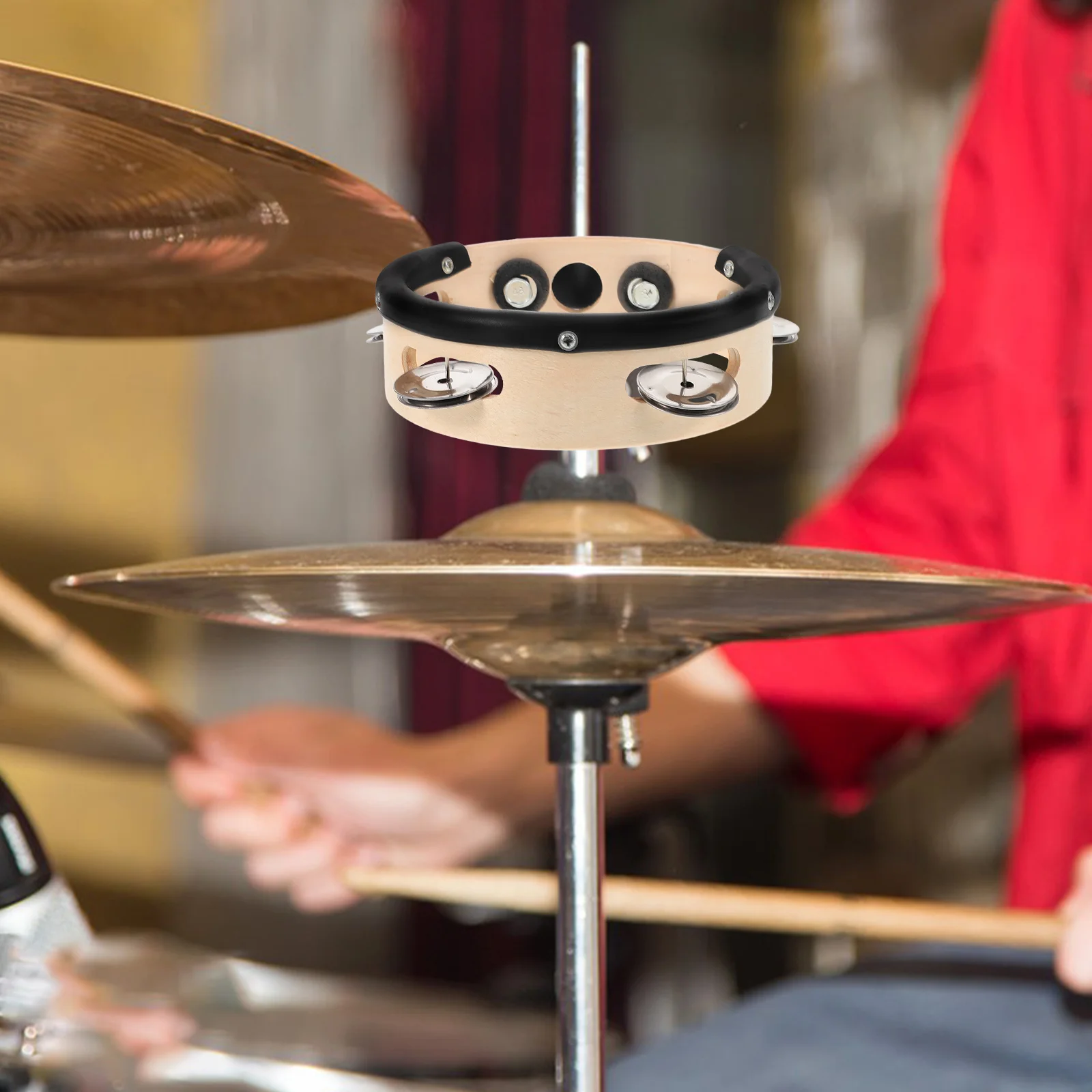 

-Hat Tambourine Drum Set Accessory Clamp-on Round Durable Percussion Cymbal Mount Tambourine Musical Instrument