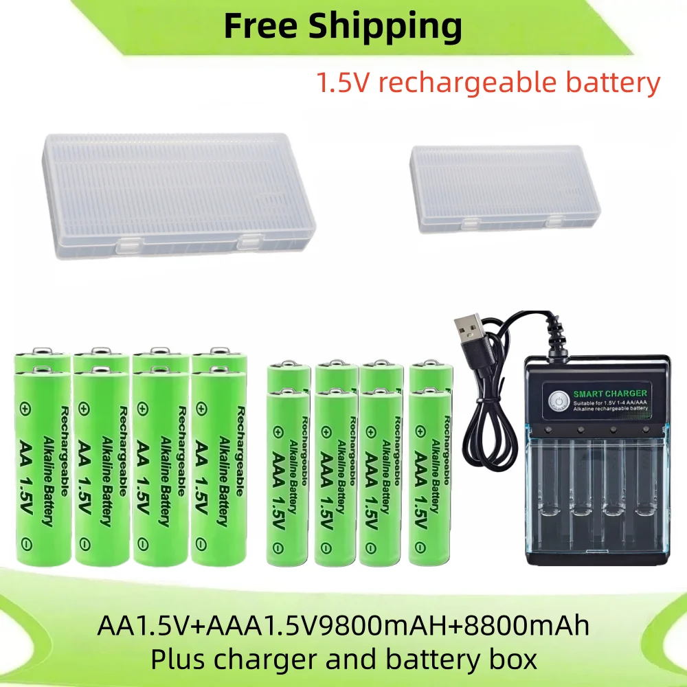 Originele Oplaadbare Batterij 1.5V AA 9800mAh + AAA 8800mAh + Oplader voor Computer Klok Radio Video game Digitale Camera AA AAA