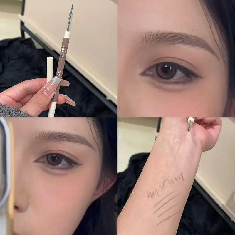 Double-headed Eyebrow ปากกา Sweat-proof Long Lasting Eyebrow ดินสอกันน้ําสีดําธรรมชาติ Eyebrow ปากกาแต่งหน้าเครื่องสําอางเครื่องมือ