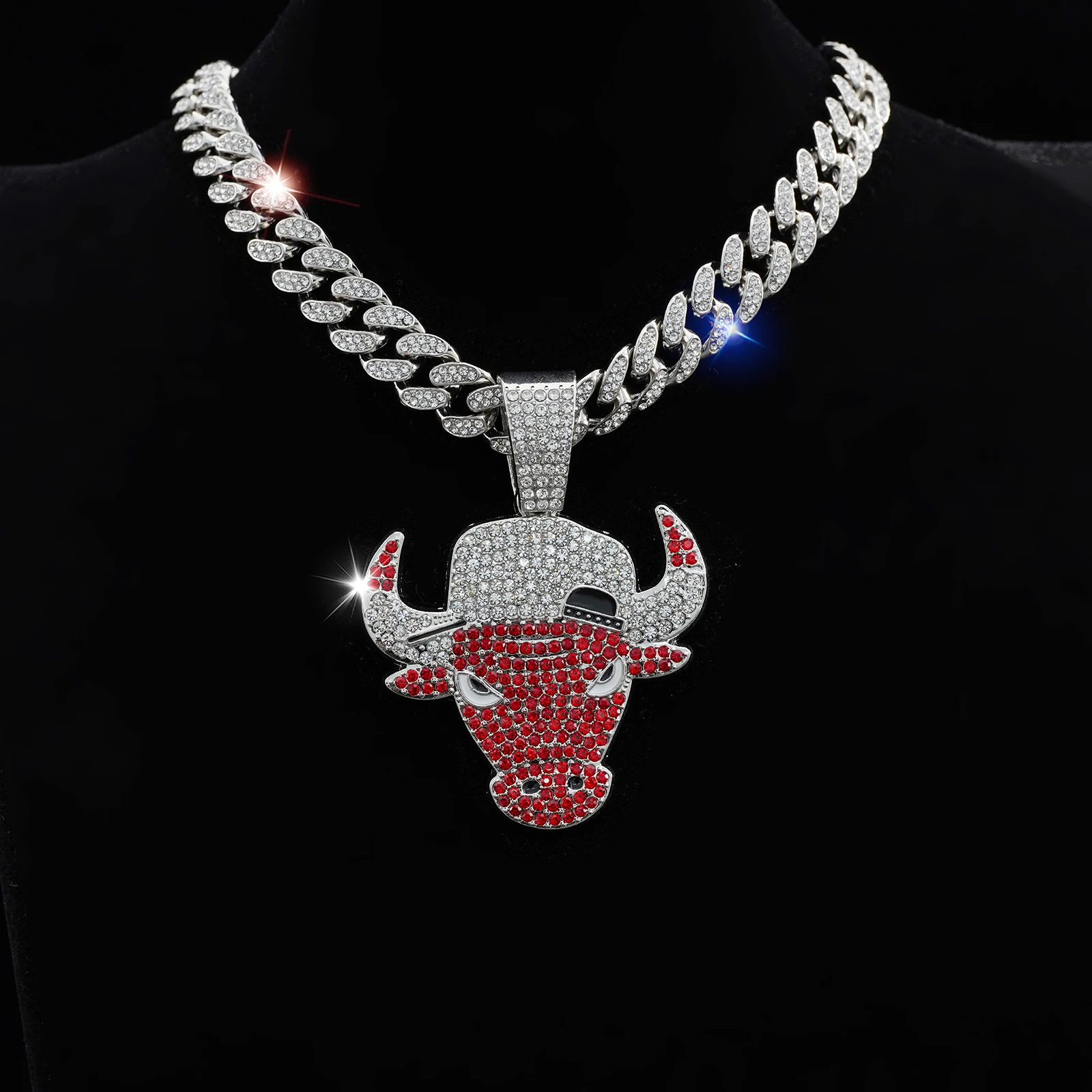 Red Bull Big Pendant Necklace, Hip Hop Cuban Link Chain