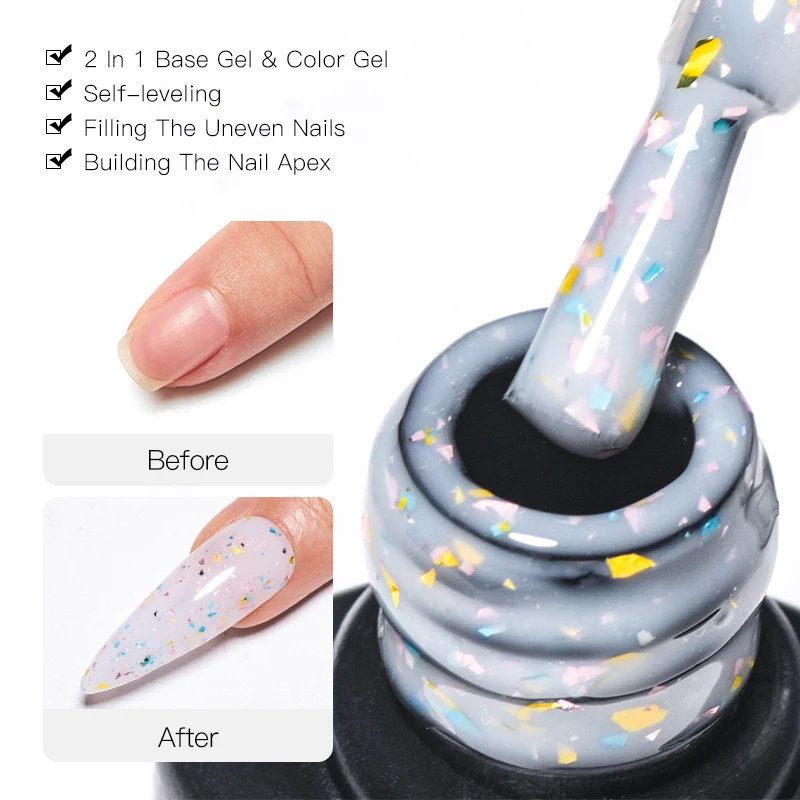 Glitter Rubber Base Gel Nail Polish Summer Candy Glitter Sequins Semi Permant Varnish Soak Off UV LED Nail Art Self-leveling Gel