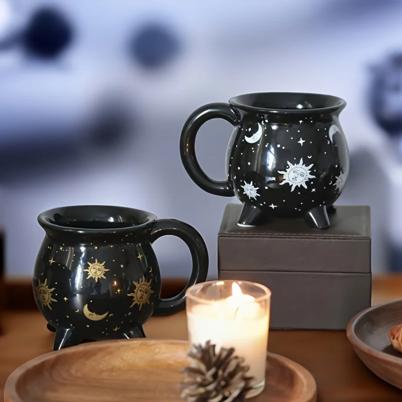 

1pc, Sun And Coffee Mug, 15.22oz Witch Brew Shaped Ceramic Coffee Cups, Divination Water Cups, Summer Winter Drinkware, Christm