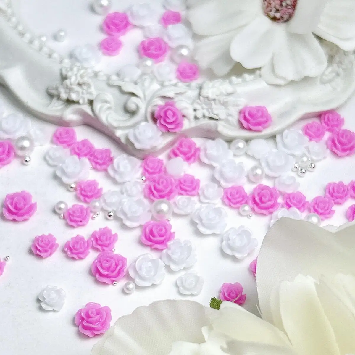 1 حقيبة متعددة الألوان روز كاميليا مختلط مسمار الفن سحر صغير اللؤلؤ الاصطناعي الصلب الكرة الحد الأدنى أزهار مسمار الزينة DIY بها بنفسك #3