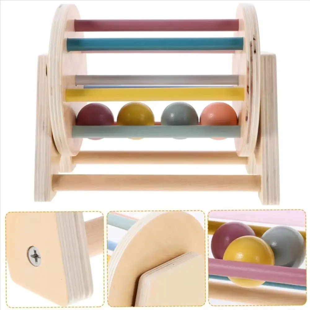 Arco-íris de madeira girando tambor cor forma cognição sensorial brinquedo bola gota crianças brinquedo quebra-cabeça bola interativa ocupado tambor brinquedo