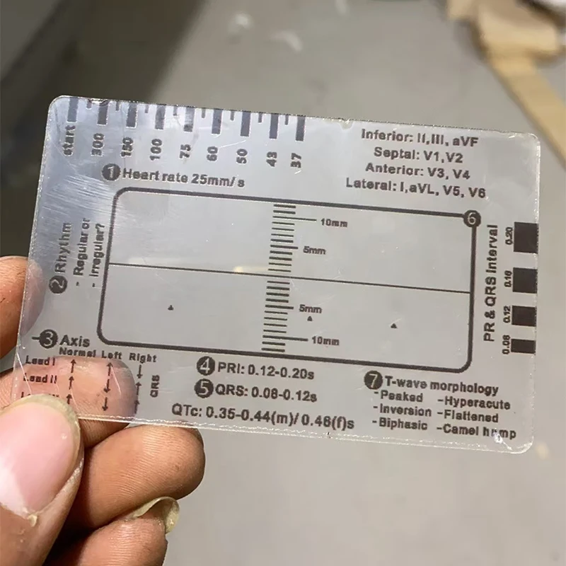 ใหม่ ECG/EKG Rhythm Pocket Card ECG Self วัดไม้บรรทัดแบบพกพาโปร่งใส 7 ขั้นตอนไม้บรรทัดการวัดความแม่นยําในครัวเรือนเครื่องมือ