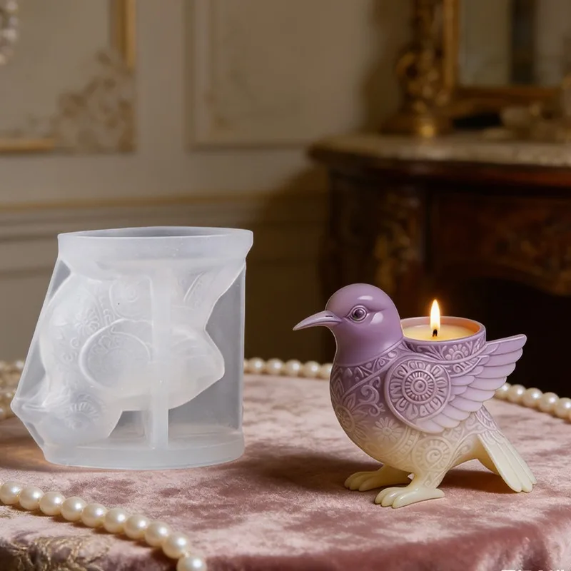 3D鳥型シリコンモールド(セメント/石膏/樹脂/キャンドル用)- DIYプランター、アロマセラピーカップ、収納カップ、家の装飾品 1