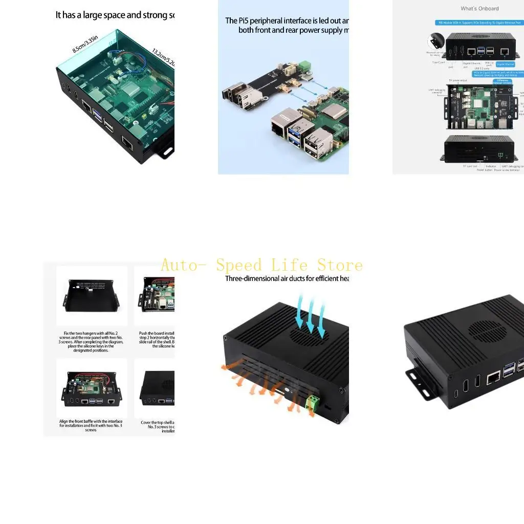 

02DA Metal Case For RPi 5 Single Board Computer PCIe To Ethernet Adapter Double