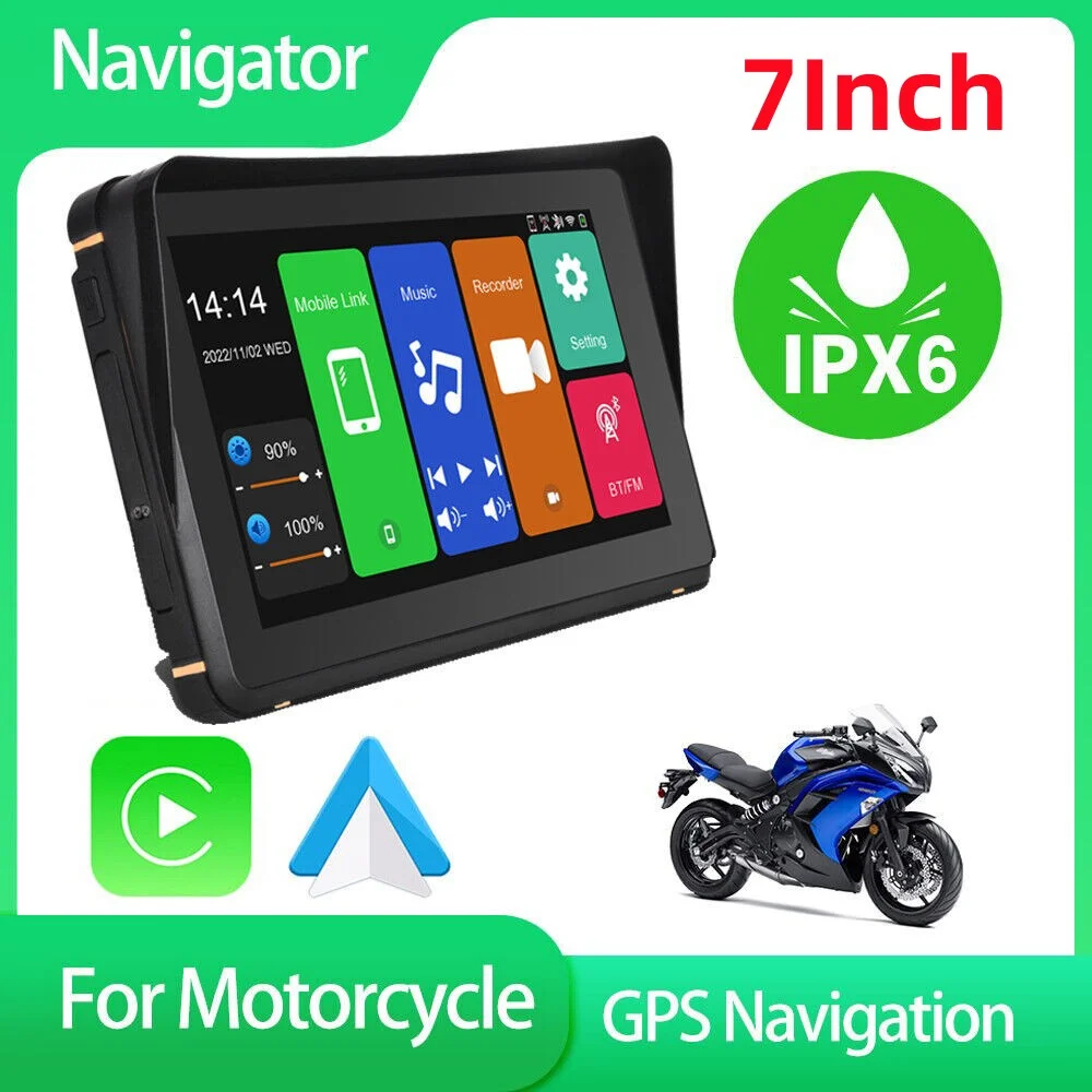 7 Inch Touch Motorcycle GPS Navigation Portable Motorcycle Special Navigator Support CarPlay / Android Auto IPX76 Waterproof