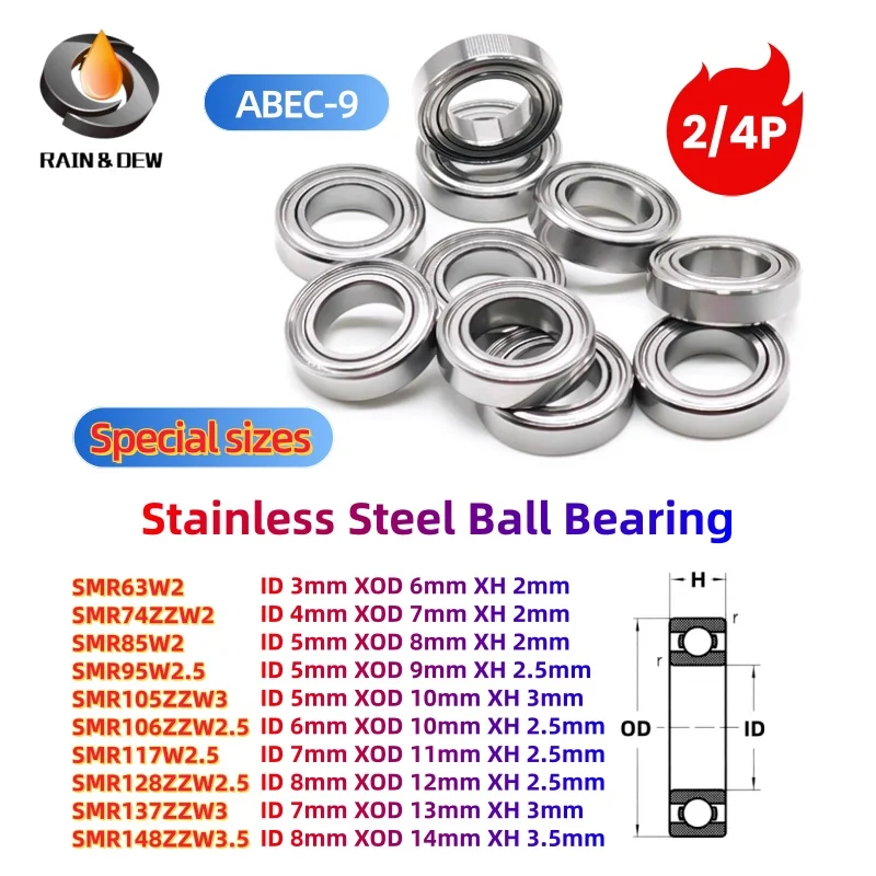 2Pcs/4Pcs Special Sizes Stainless Steel Ball Bearing 4X7X2mm 5X8X2mm 5X10X3mm 6X10X2.5mm For High-Performance Fishing Gear