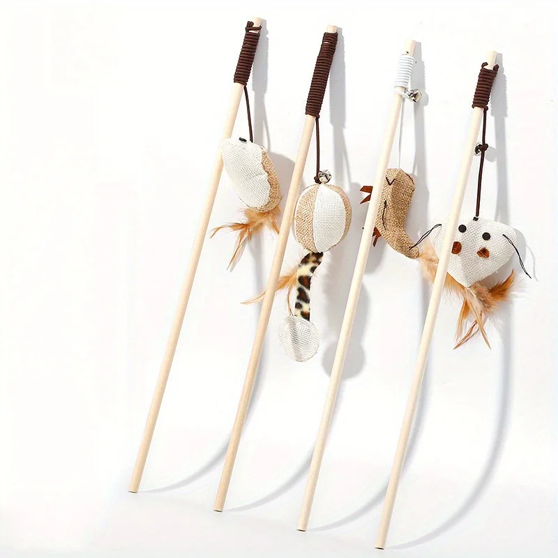 1Pc Wooden Mouse Rods Plaything Environmental Pet Tease Cat Toys