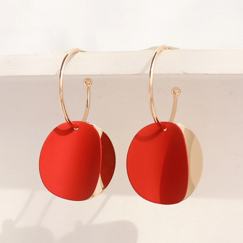 Double Round Piece Hanging Earrings for Women Red Green Black Metal Pendants Korean Fashion Dangle Earrings pendientes 2024