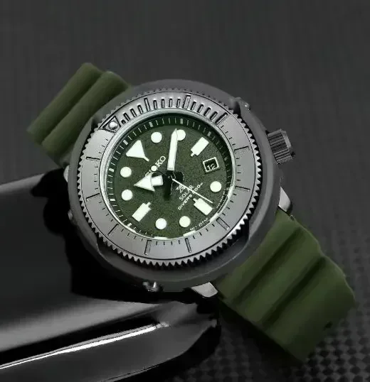 ساعة سيكو للرجال بروسبكس ستريت سبورتس غواص 200 متر مينا أخضر مع سوار من السيليكون ساعة SNE537 موضة رياضية كاجوال ساعة رجالي
