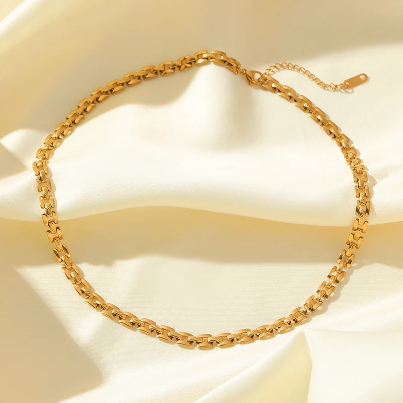 EILIECK 316L Edelstahl Metall Goldfarben Geometrische Ketten-Halskette Armbänder Set für Frauen Trendiger Wasserdichter Schmuck Geschenk – Detail 11