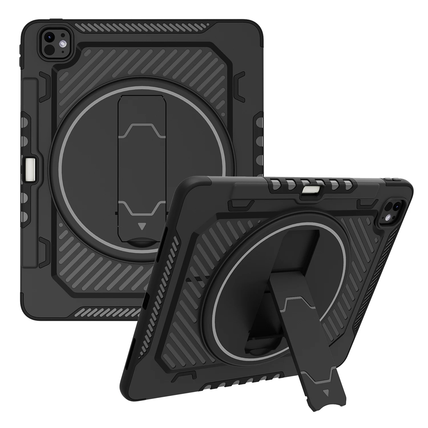 

For iPad Pro 13 (2024) Case Kickstand PC + TPU Shockproof Tablet Cover with Pen Slot - Black