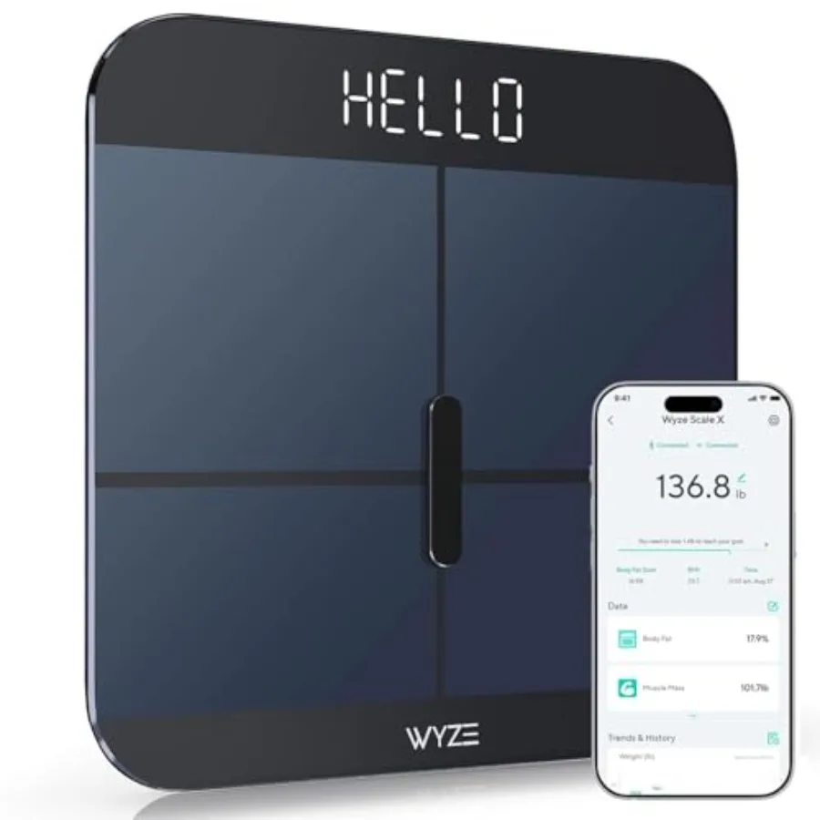 

Smart Scale X - Digital Bathroom Scale for Body Weight BMI Body Fat Muscle Mass Heart Rate Monitor Sync with Health Apps for Pe