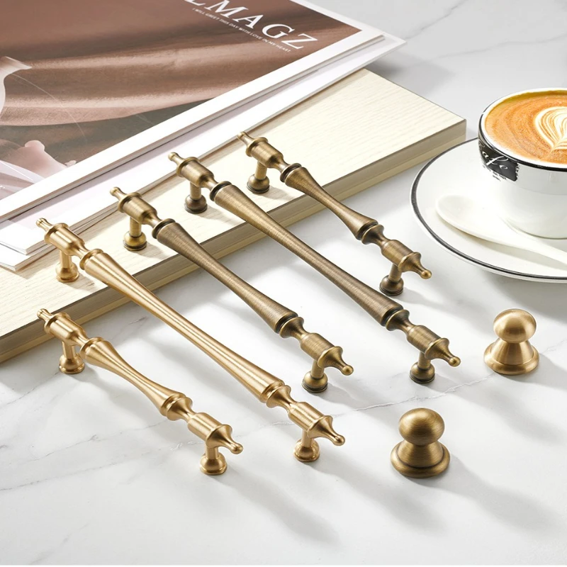 French Brass Cabinet Door Handle Modern Wardrobe Door Handle Simple Drawer Knob Light Luxury Creative Golden Brass Long Handle
