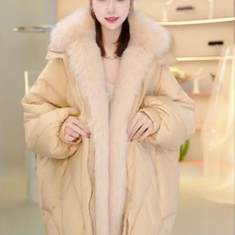 Afneembare vossenbontkraag Ganzendons Bont Middellange en lange losse donsjas Winter Nieuwe jas Dopamine Prachtige persoonlijkheid Mode