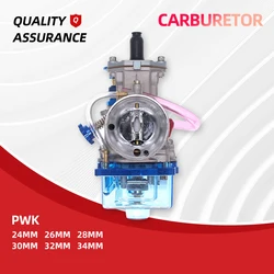 Motorcycle Flat Curtain Carburetor with Blue Transparent Carburetor Cover PWK 24 26 28 30 32 34mm Racing Carburetor 2T 4T