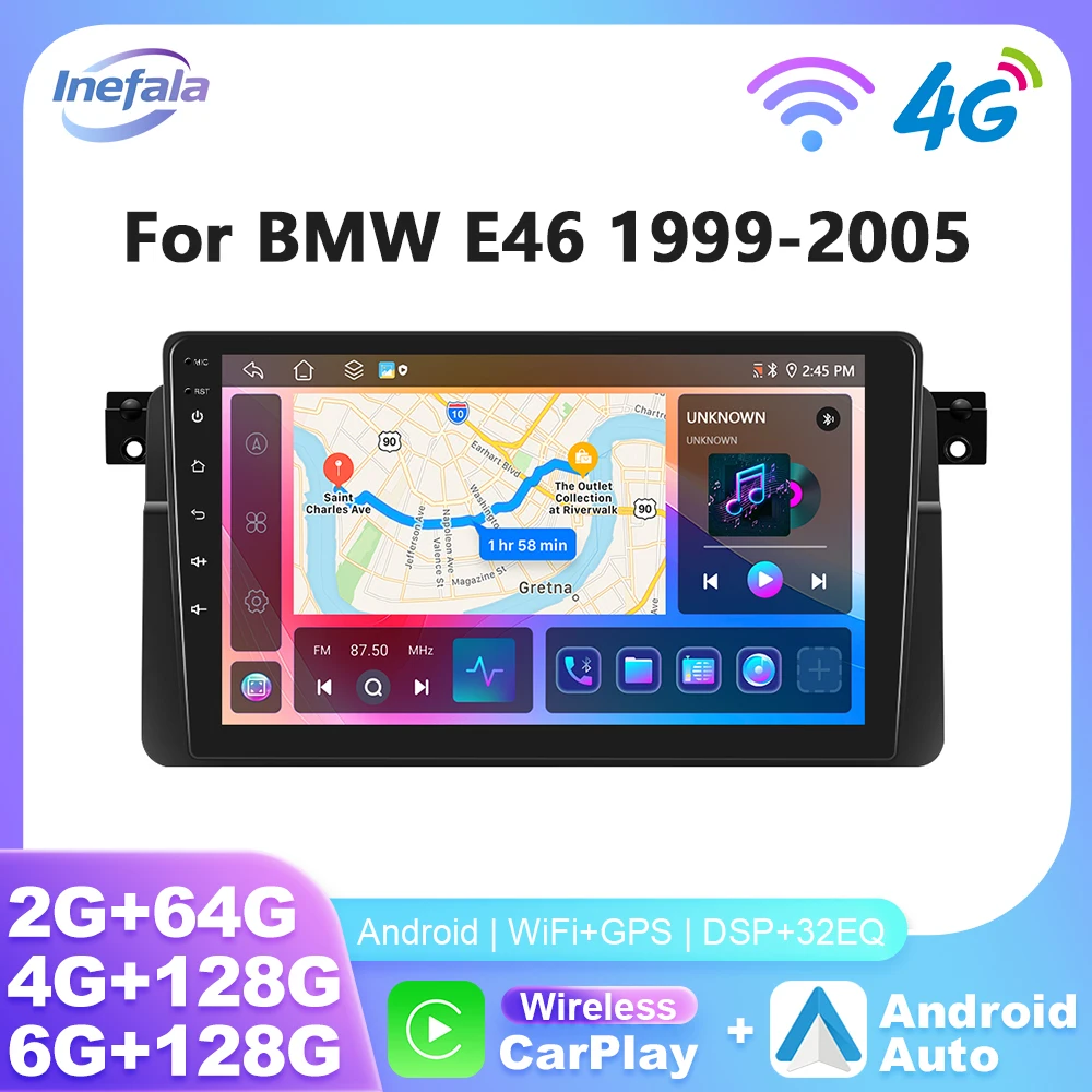 Inefala Car Radio with Wireless CarPlay and Android Auto