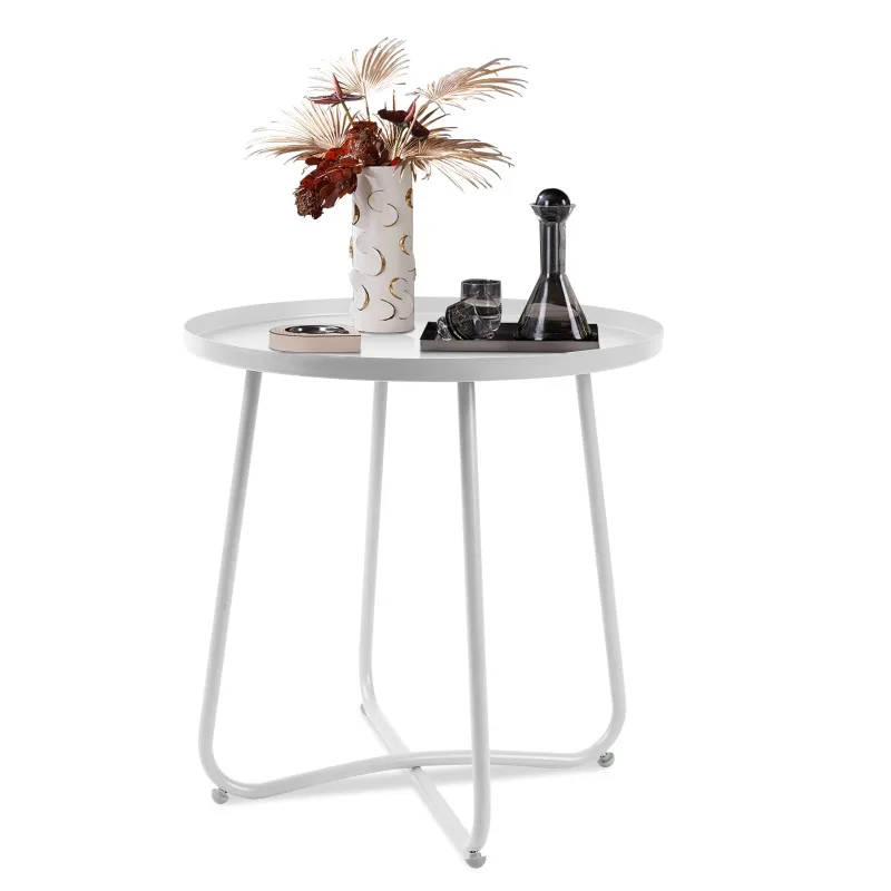 

Outdoor Side Tables, Round Modern Home Decor Coffee Tea Side Table, Small Metal Sofa Side Snack Side Table, Simple Style