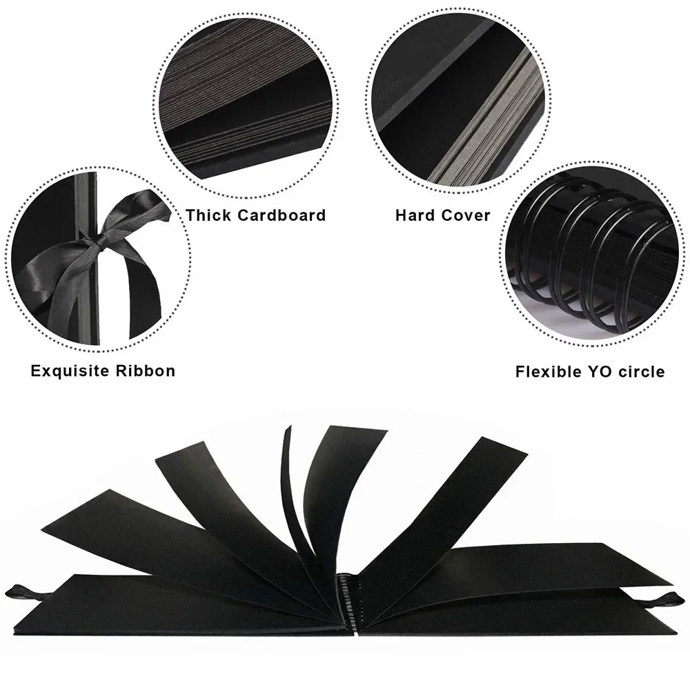 40/80 Pages Photo Albums 80 Black Pages Memory Books A4 Craft Paper DIY Scrapbooking Picture Wedding Birthday Childrens Gift