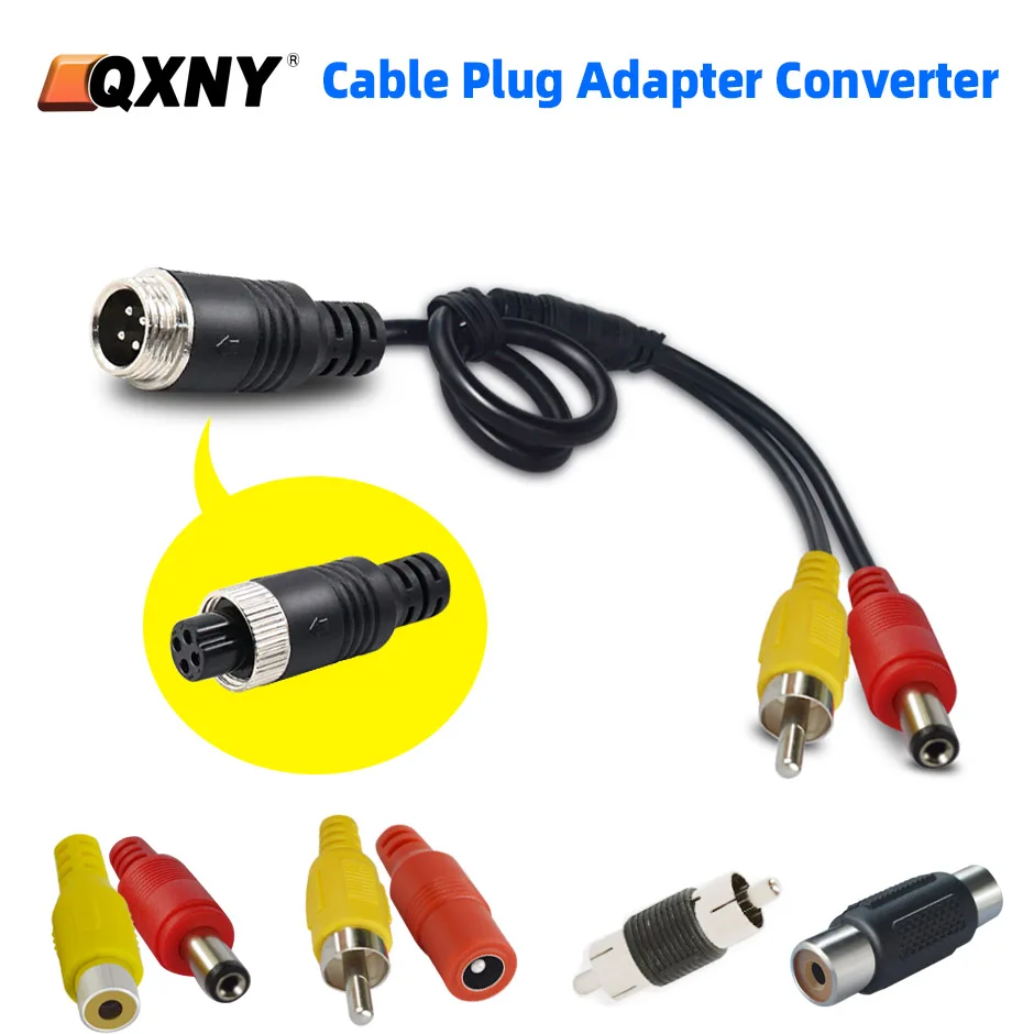 QXNY-Vários Cable Plug Adapter Converter, Cabeça de Aviação, macho para fêmea para RCA, AV, DC, 4Pin, carro, câmera traseira, monitor