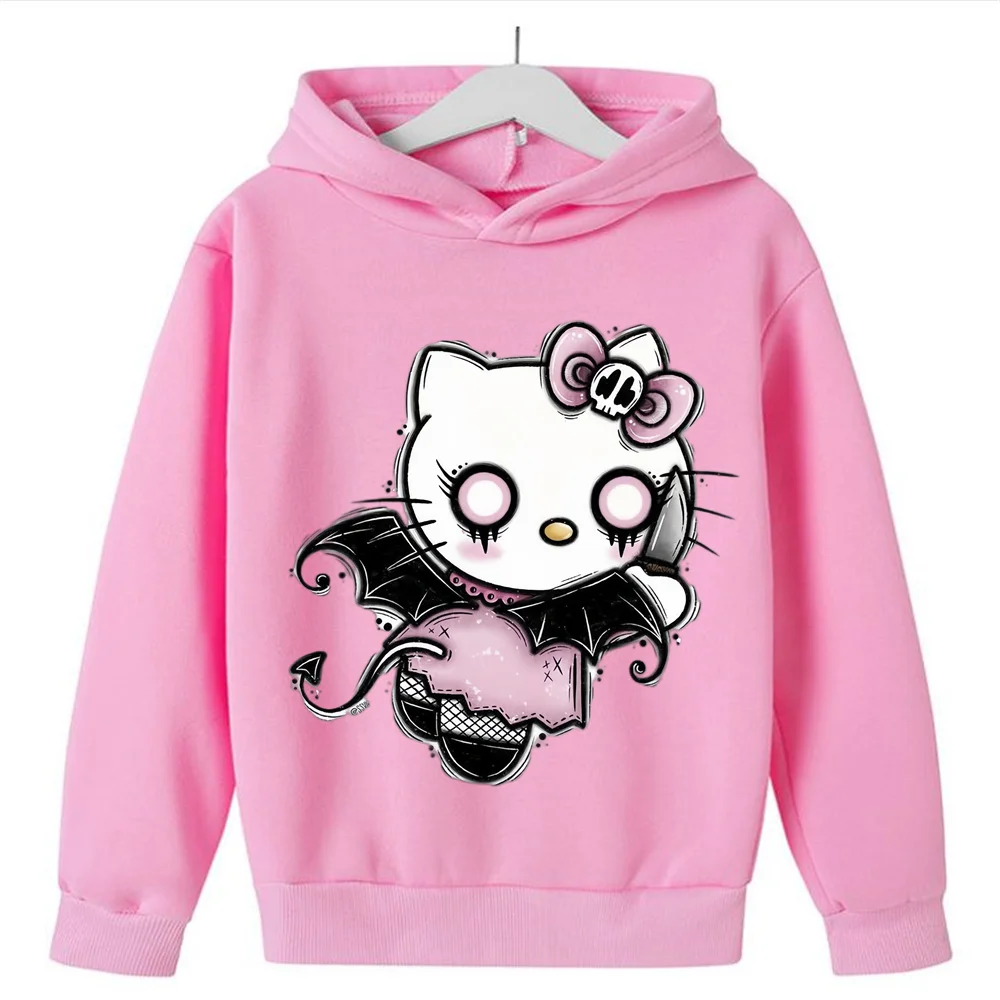 

2024 Cartoon Girls Hello Kitty Children Hoodies Kawaii Graphic Streetwear Funny Unisex Tops Anime Casual Sweatshirts Female